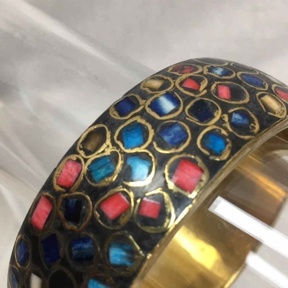 Wide brass shell inlaid bangle Bracelet